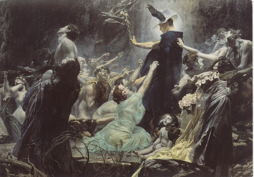 Nineteenth-century painting of souls gathered at the Acheron.
