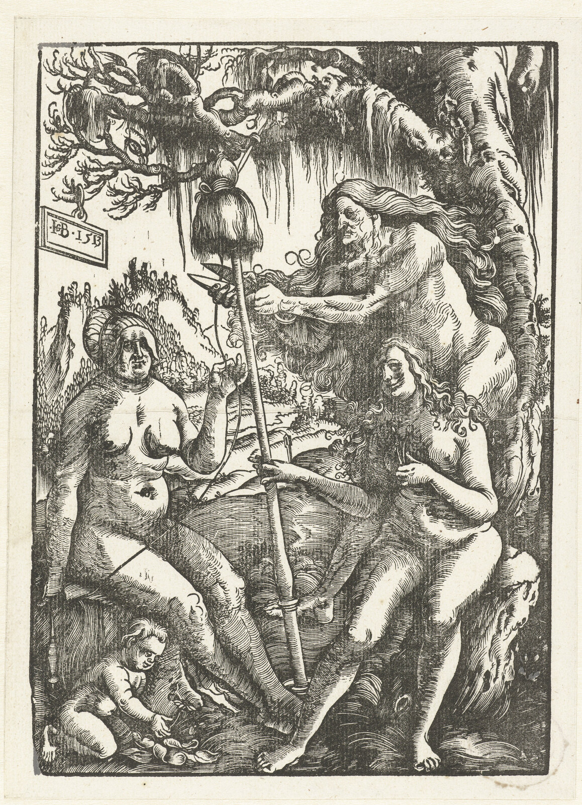 Sixteenth-century woodcut showing the Three Fates.